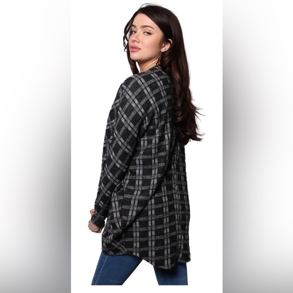 Long Sleeve Open Front Checkered Cardigan - Picture 2 of 2